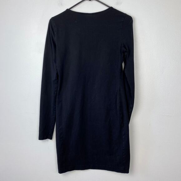 H&M Black T-shirt Dress Fitted Long Sleeve‎ Basic Capsule Wardrobe Size Small - Picture 5 of 8
